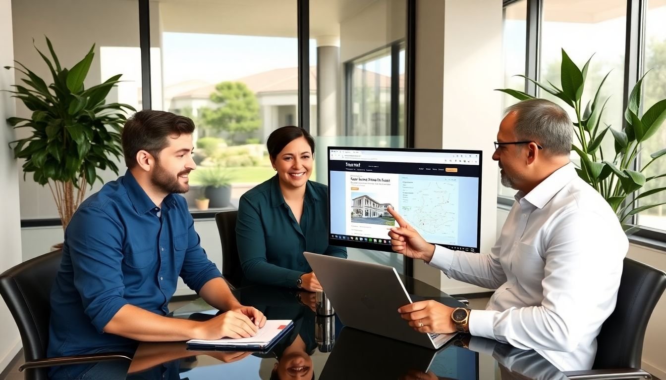 Real estate team reviewing quarterly conversion improvement from 5-minute response system, Scottsdale Arizona office