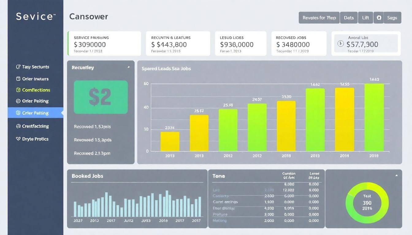 Service business revenue analytics dashboard showing recovered leads converting to booked jobs over 90 days