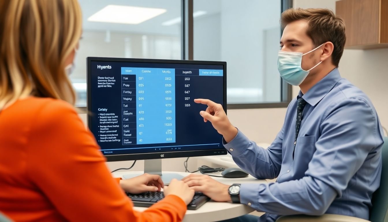 Dental practice manager reviewing 6-month hygiene recall appointment fill rate improvement chart on monitor, Sugar Land Texas