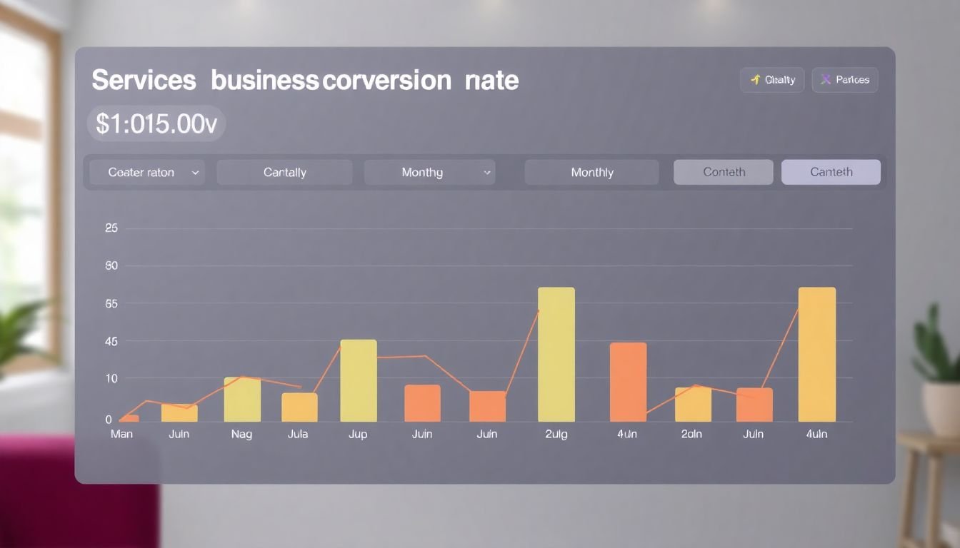 Service business conversion rate dashboard showing booking rate improvement from AI scripts, monthly comparison