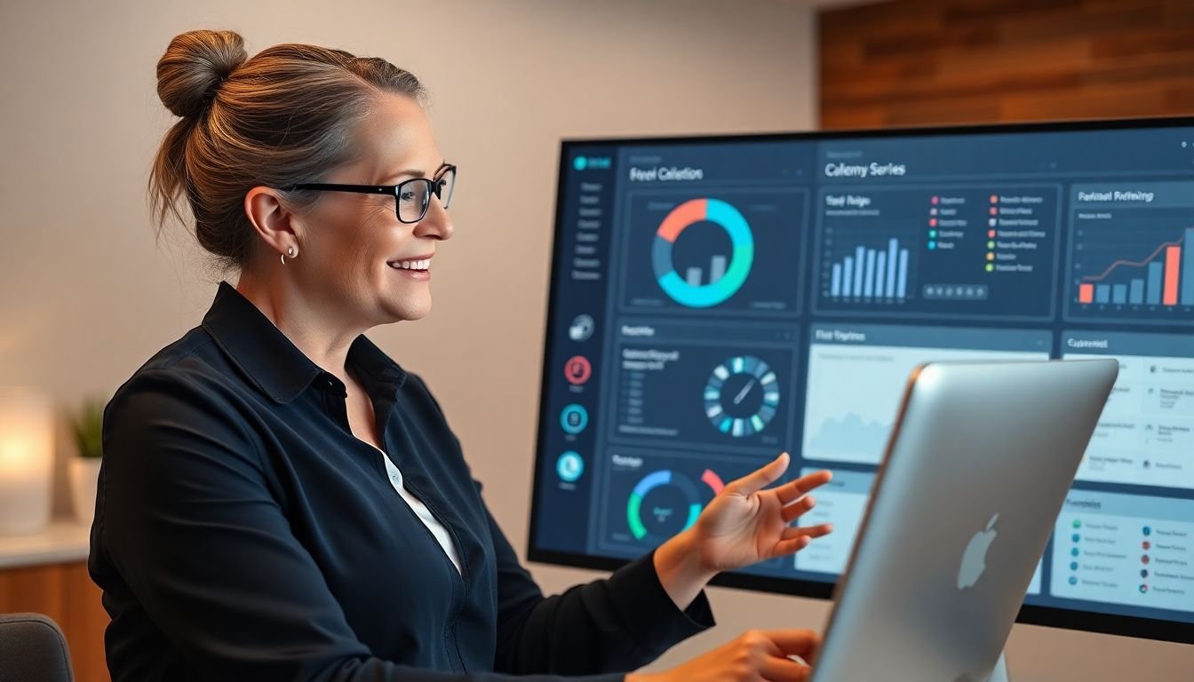 Med spa owner reviewing consolidated platform dashboard showing all tools in one place, Scottsdale Arizona office