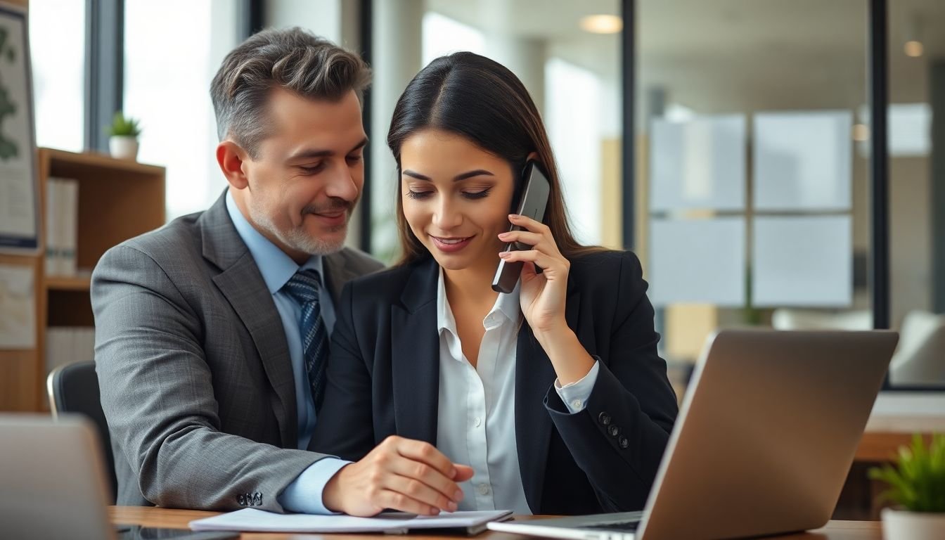 Compassionate family law attorney listening carefully during phone intake, warm professional Dallas Texas office