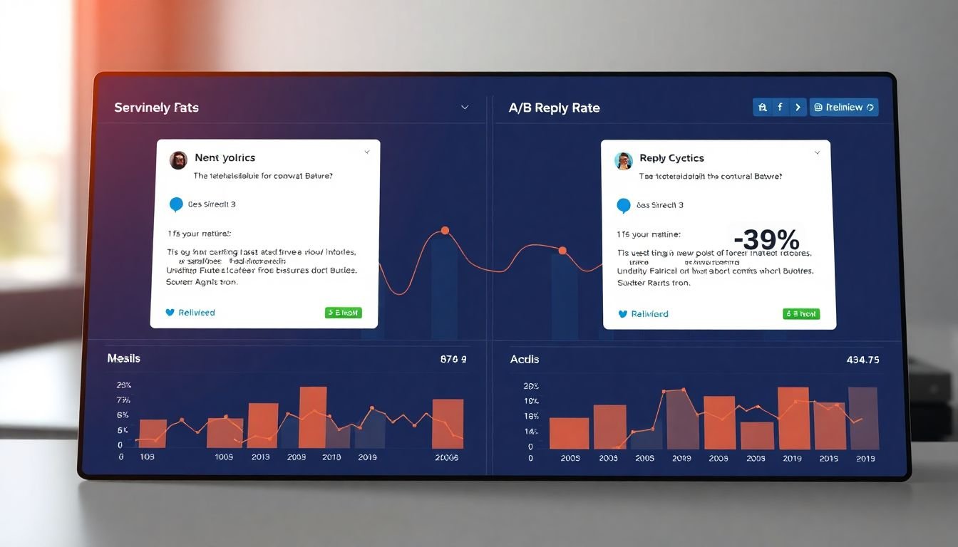 Service business A/B test results showing reply rate comparison between two message templates on analytics dashboard
