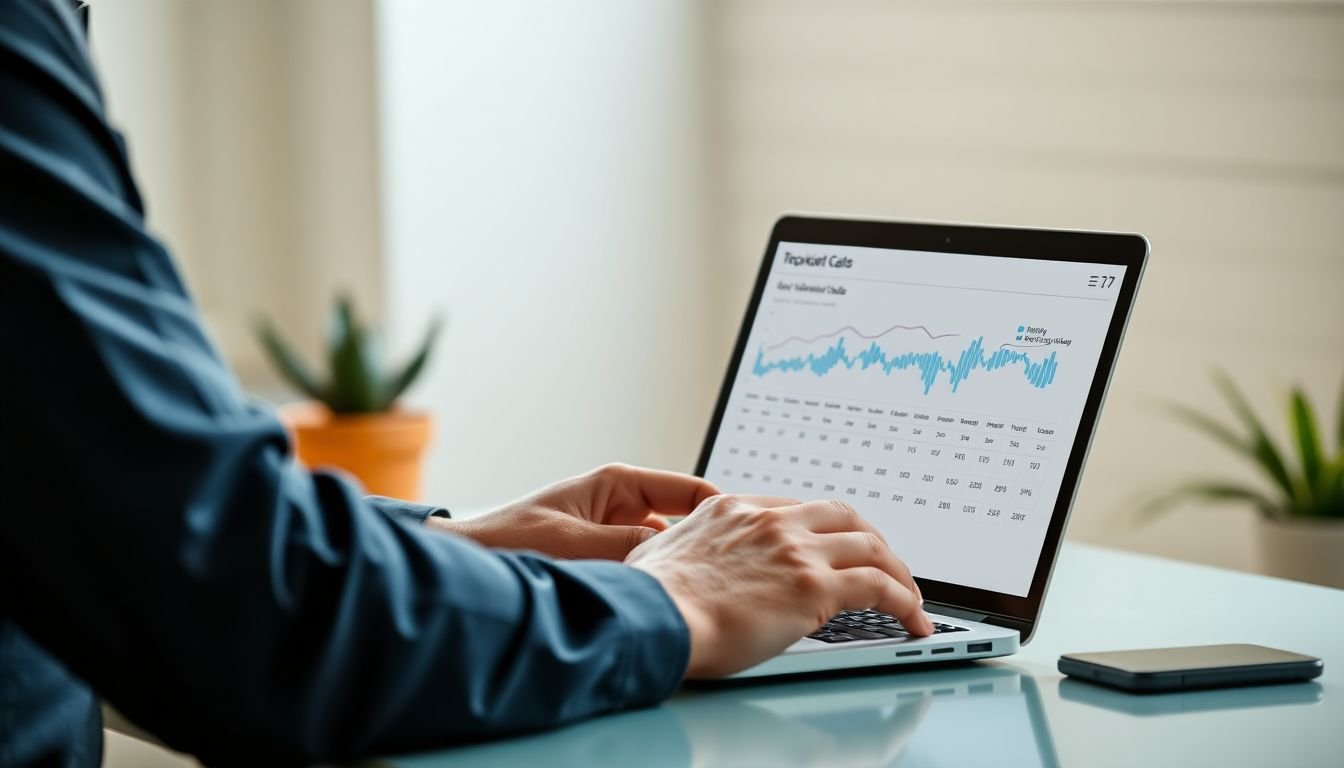 Service business owner reviewing 30-day text-back conversion metrics on laptop, booked jobs from recovered calls visible