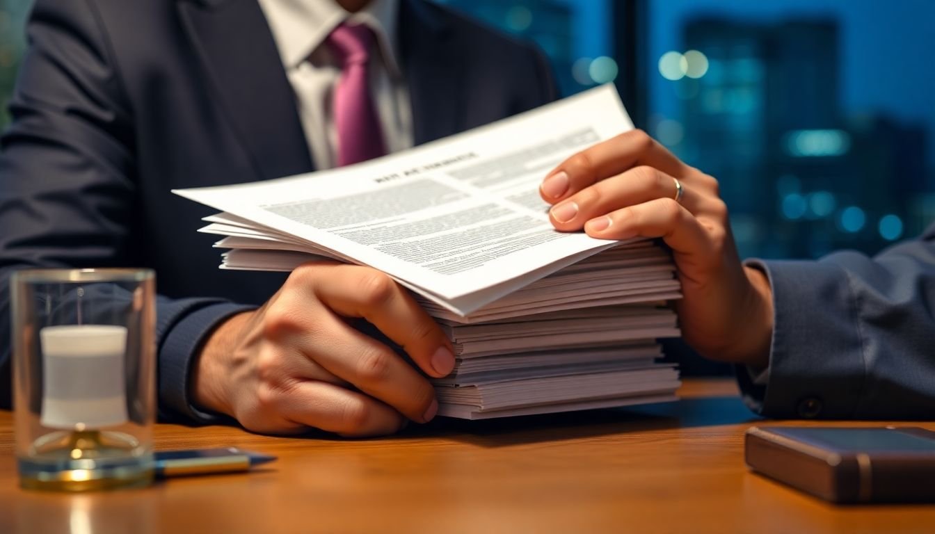 Attorney reviewing signed retainer agreements from weekend showing same-night signings, Houston Texas law firm