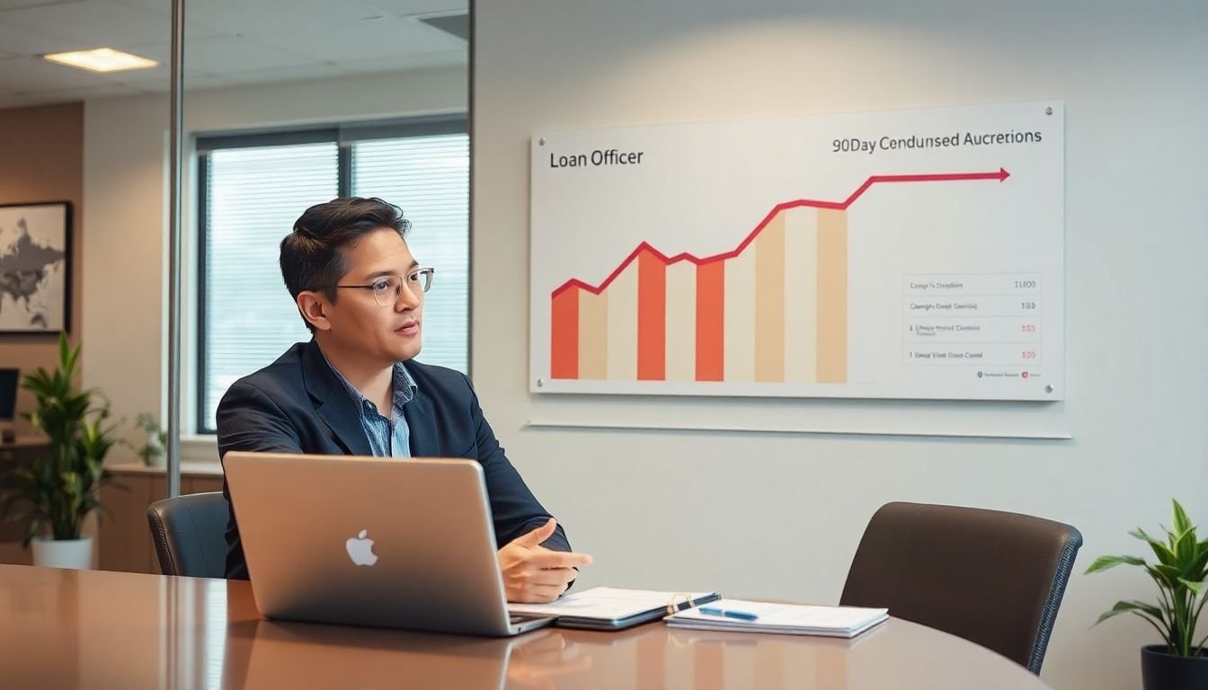 Loan officer reviewing 90-day lead conversion rate improvement after implementing speed-to-lead system, Woodlands Texas office