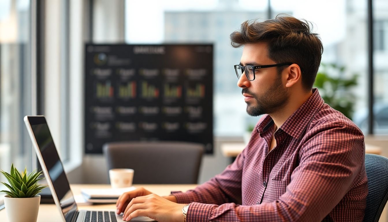 Business owner reviewing 30-day before-and-after call answer rate chart after installing text-back, Atlanta Georgia office