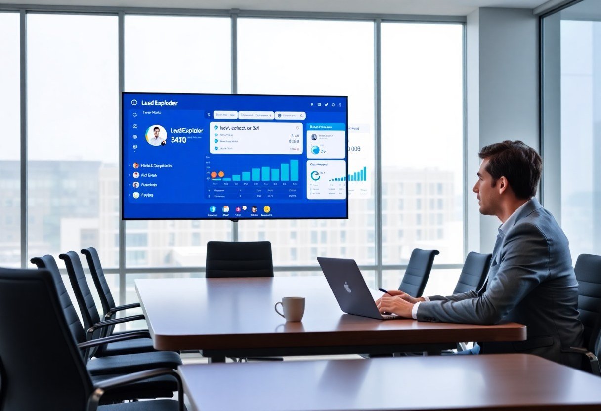 Operator reviewing LeadExploder dashboard during a live demo call