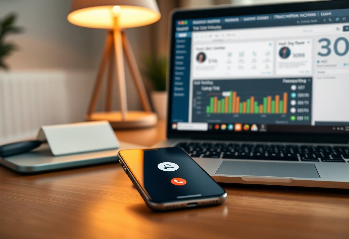 Small business owner reviewing LeadExploder CRM dashboard with pipeline and lead data
