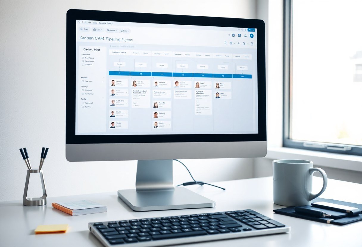HVAC technician using mobile CRM app to update job status from the field