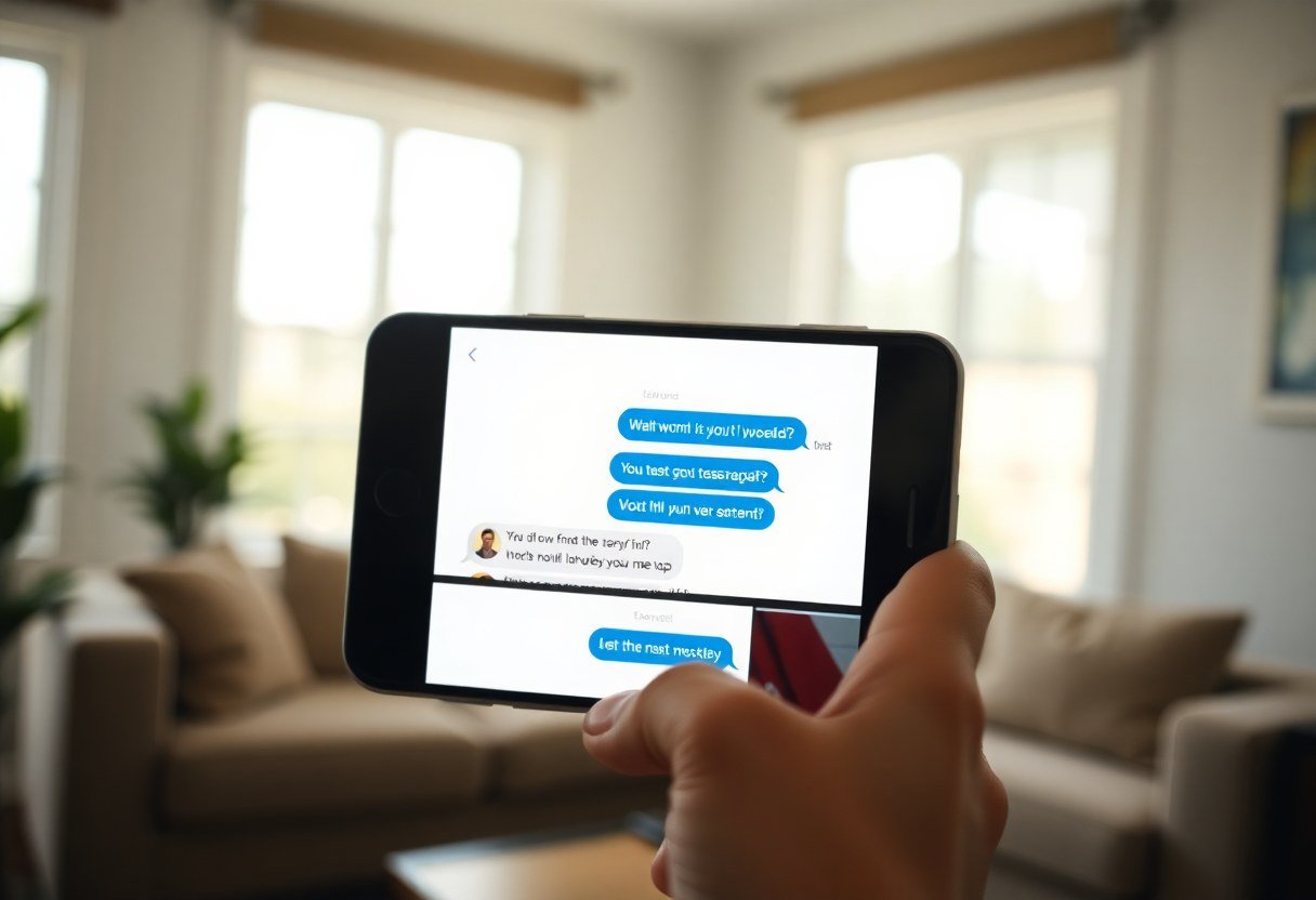 smartphone displaying missed call text back conversation with AI assistant