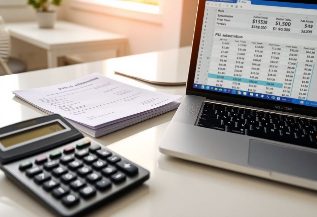 Business owner reviewing SaaS subscription costs and ROI calculations