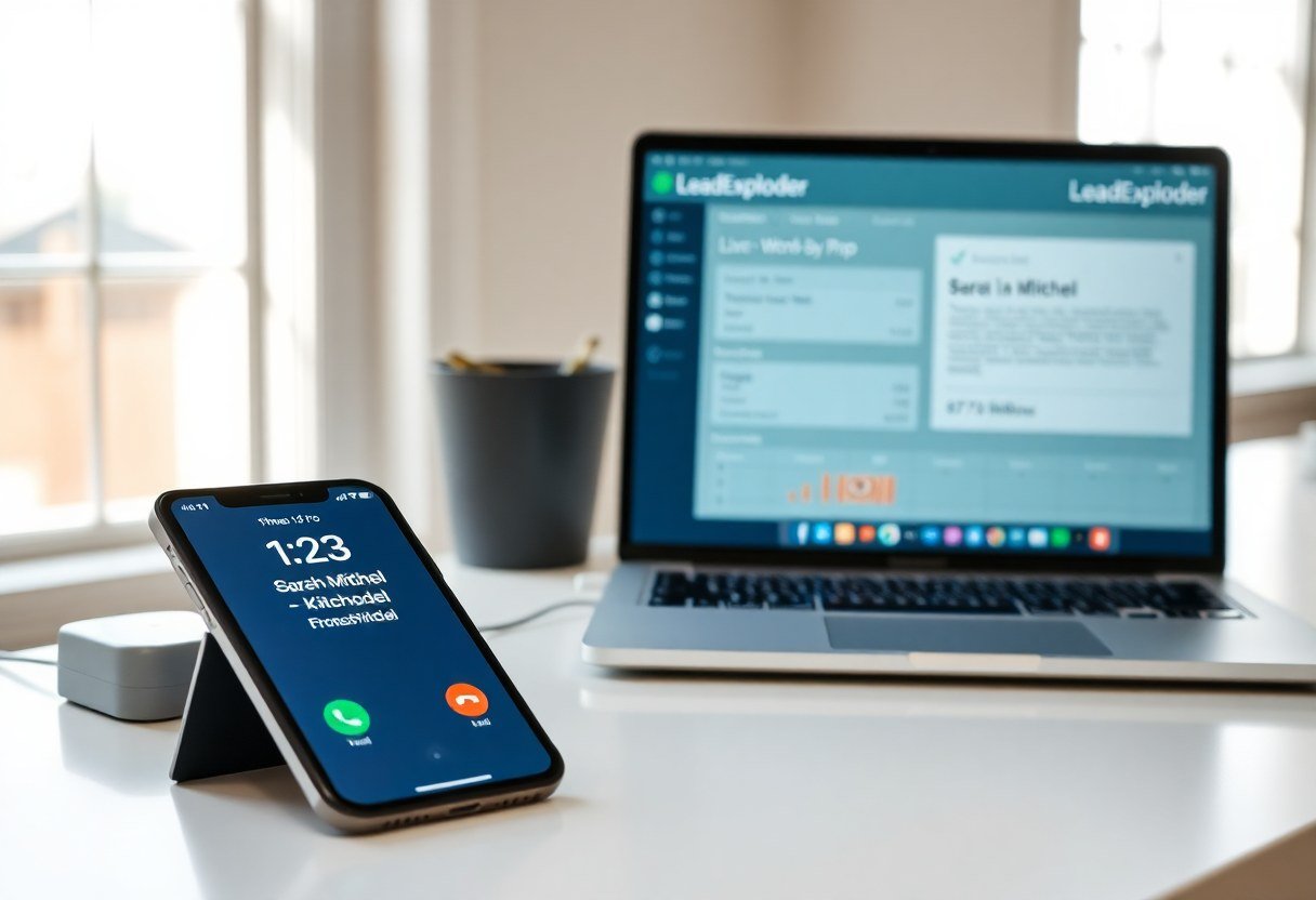 LeadExploder AI voice agent handling live call with real-time transcription and lead scoring