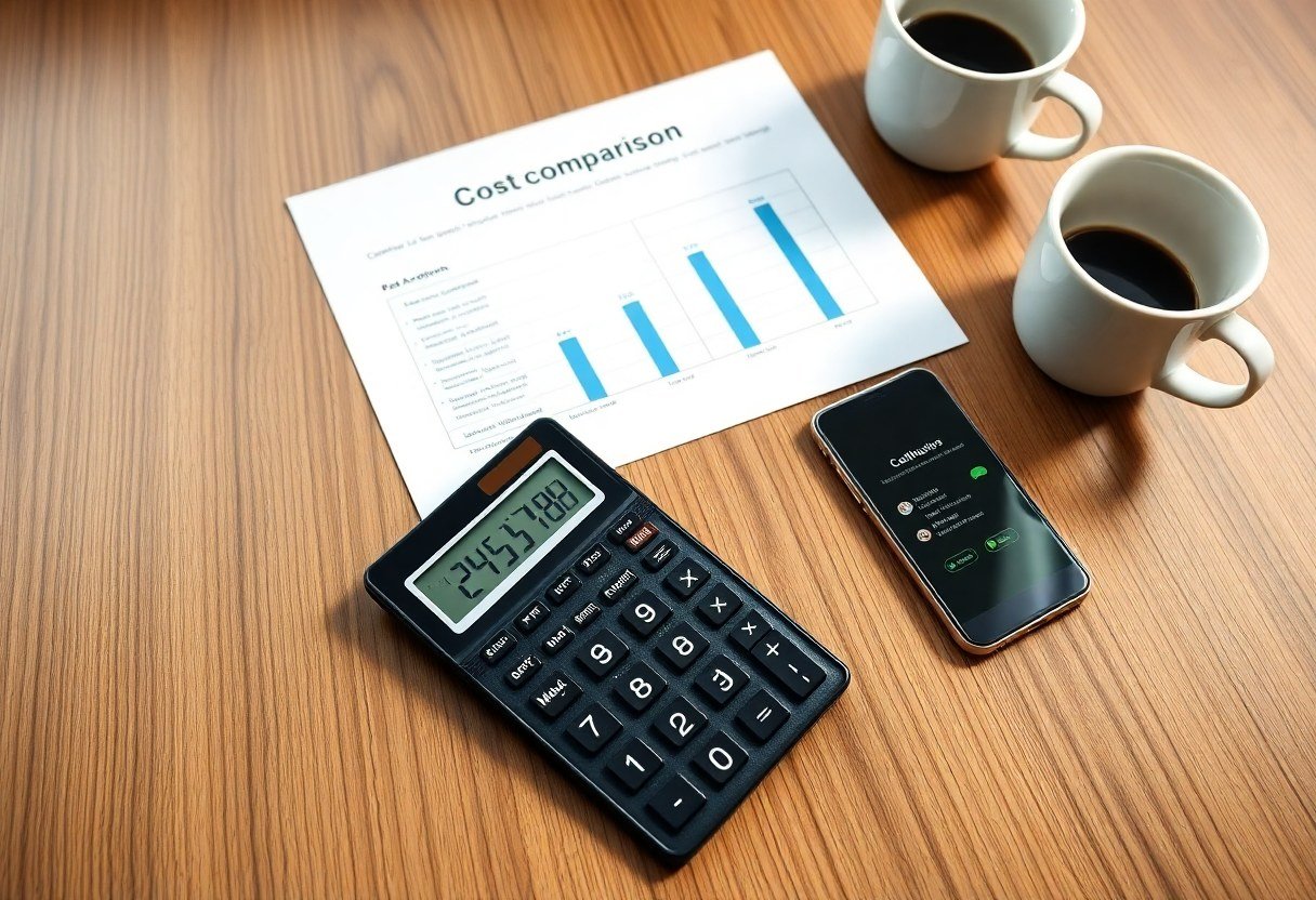 Cost comparison chart showing Smith.ai vs LeadExploder pricing at different call volumes